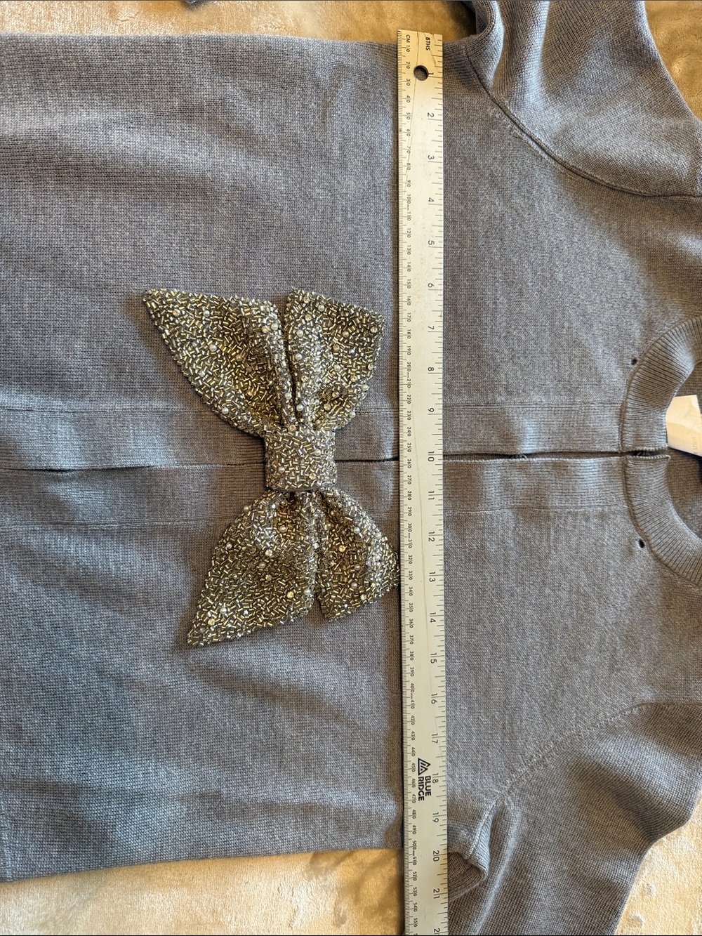 Kate Spade New York Gray Wool Cardigan with Removable Sequin Bow - L - Picture 7 of 9